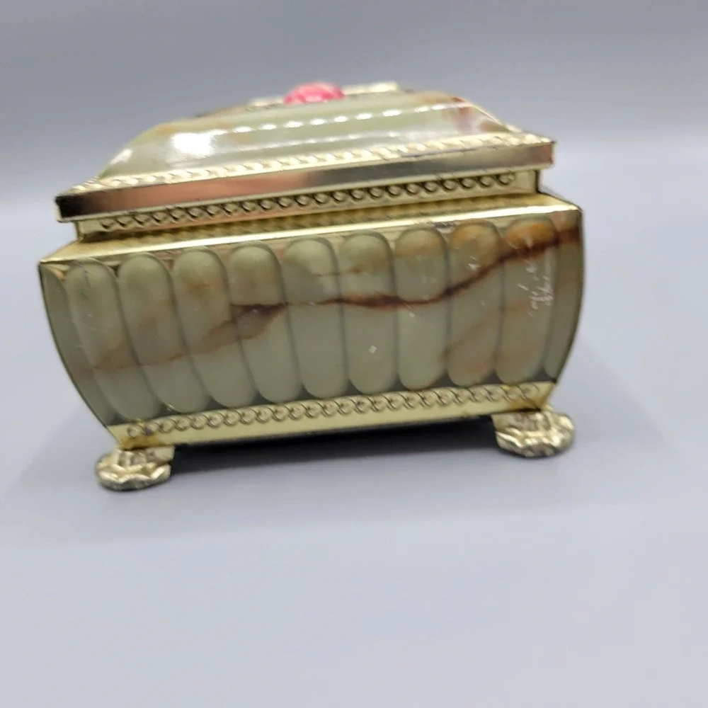 Vtg Footed Tea Tin Box Pink Faux Marble Jewelry Trinket Box Shelf Decor AS IS